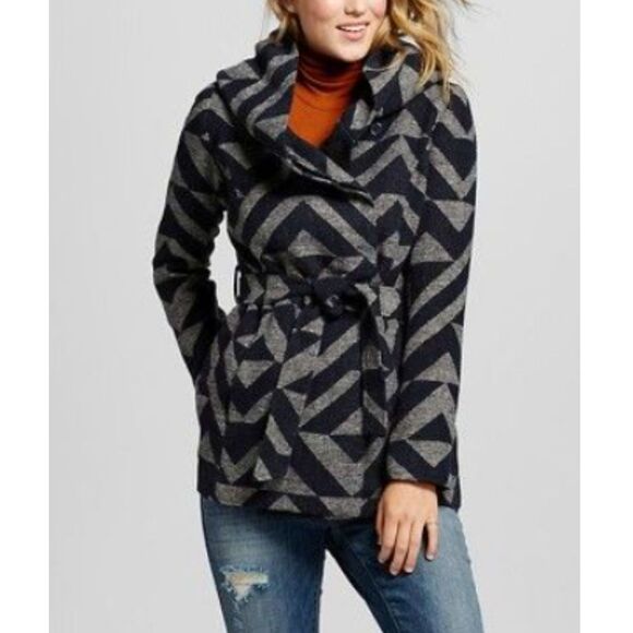 Mossimo Supply Co. Women Coat Navy Hooded Front Tie Belt Pockets Lined Medium - Picture 11 of 11